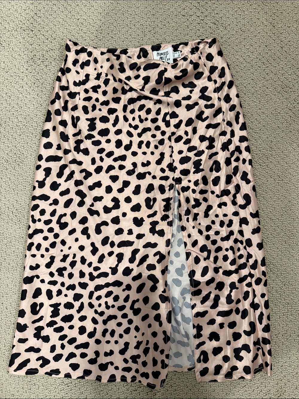 Princess Polly Pink and Black Leopard-Print Midi Skirt with Front Slit